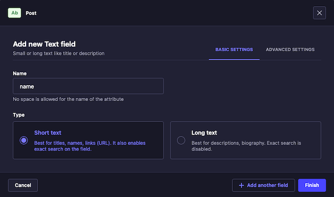 Strapi content builder, adding a field for the &ldquo;Post&rdquo; collection